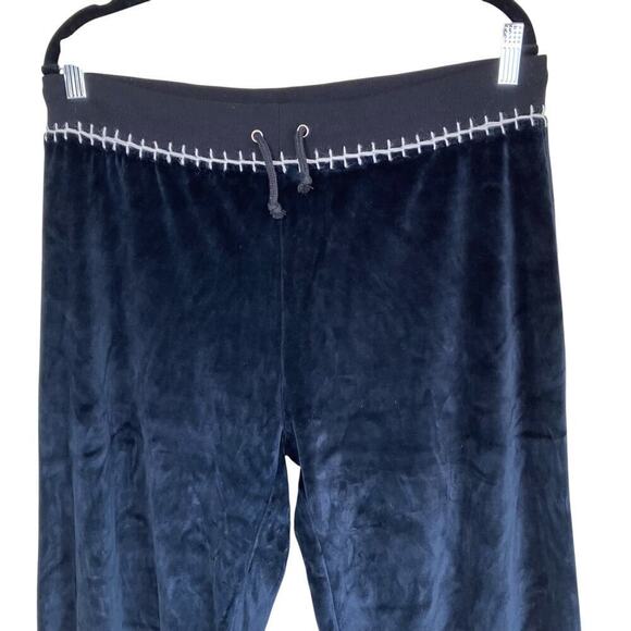 Donna Y2K Bootcut Velour Track Pants Embroidered Waistline Black Casual Sz L - Picture 2 of 16